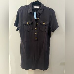 NWT Loft Black Short Sleeve Dress with Gold Buttons